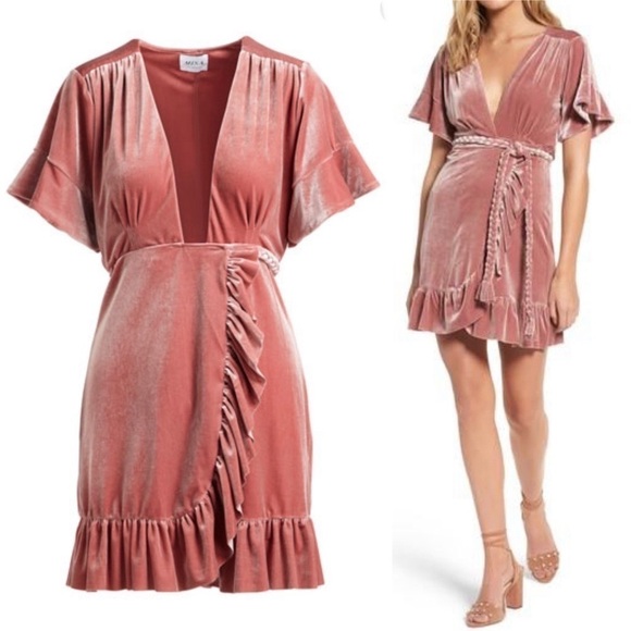 Misa Dress Desma Velvet Wrap Pink Small - Picture 1 of 13